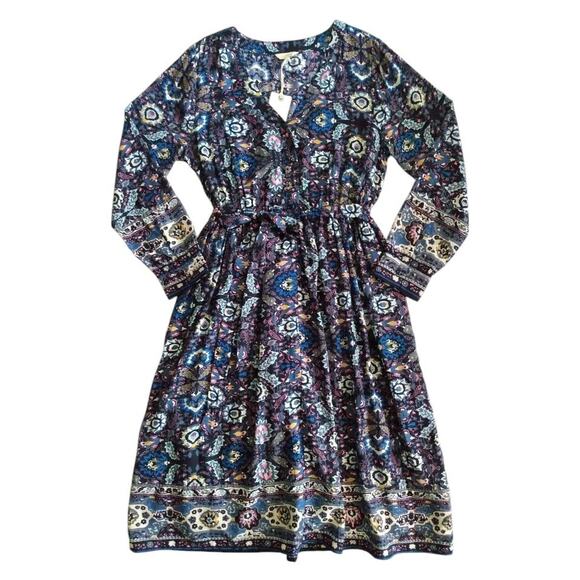 Lucky Brand Florence Border Print Dress Navy Blue Size XS NWT - Picture 3 of 12